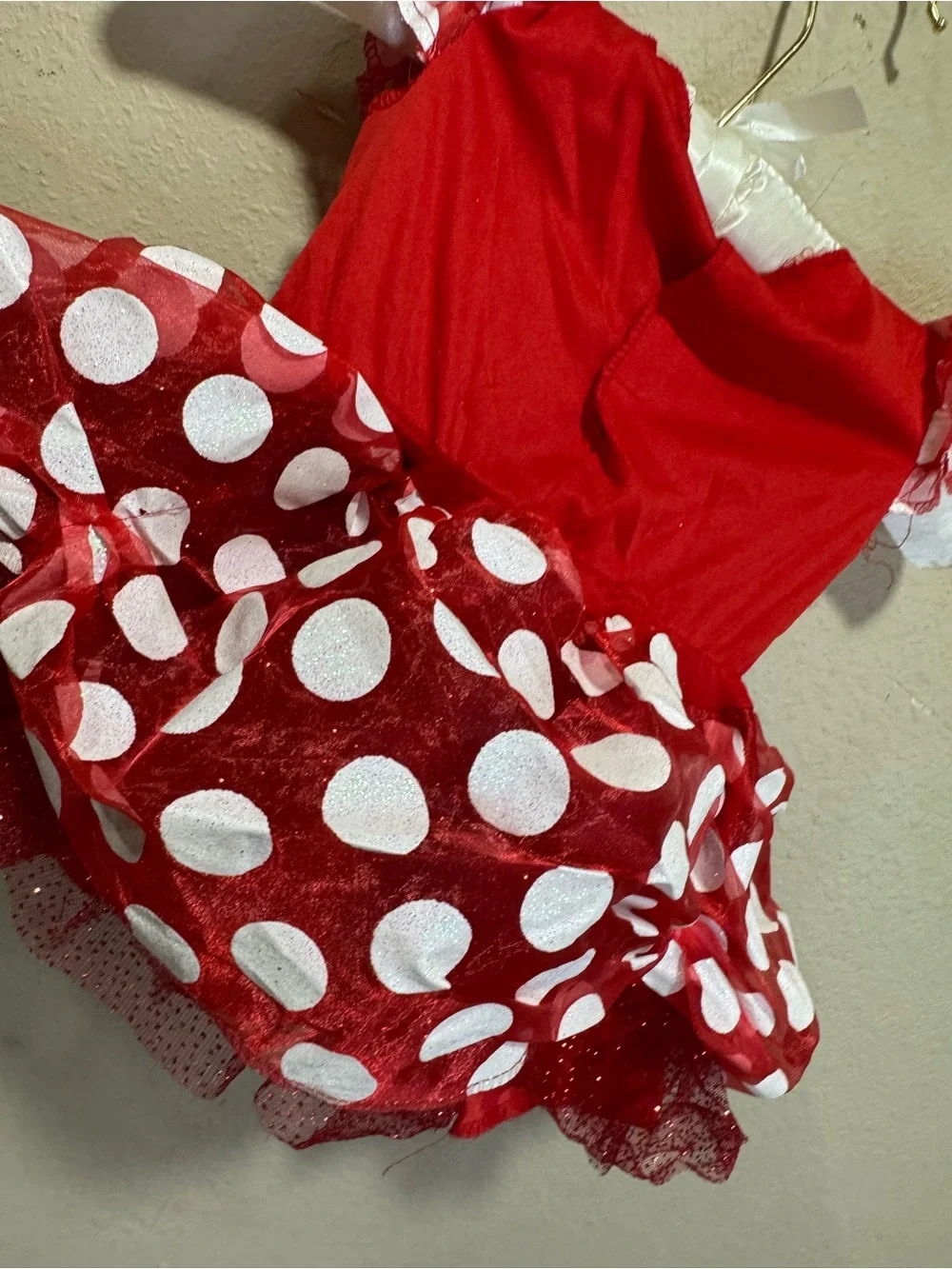 Disney Red and White Polka Dot Minnie Mouse Costume Dress with Black Bow
